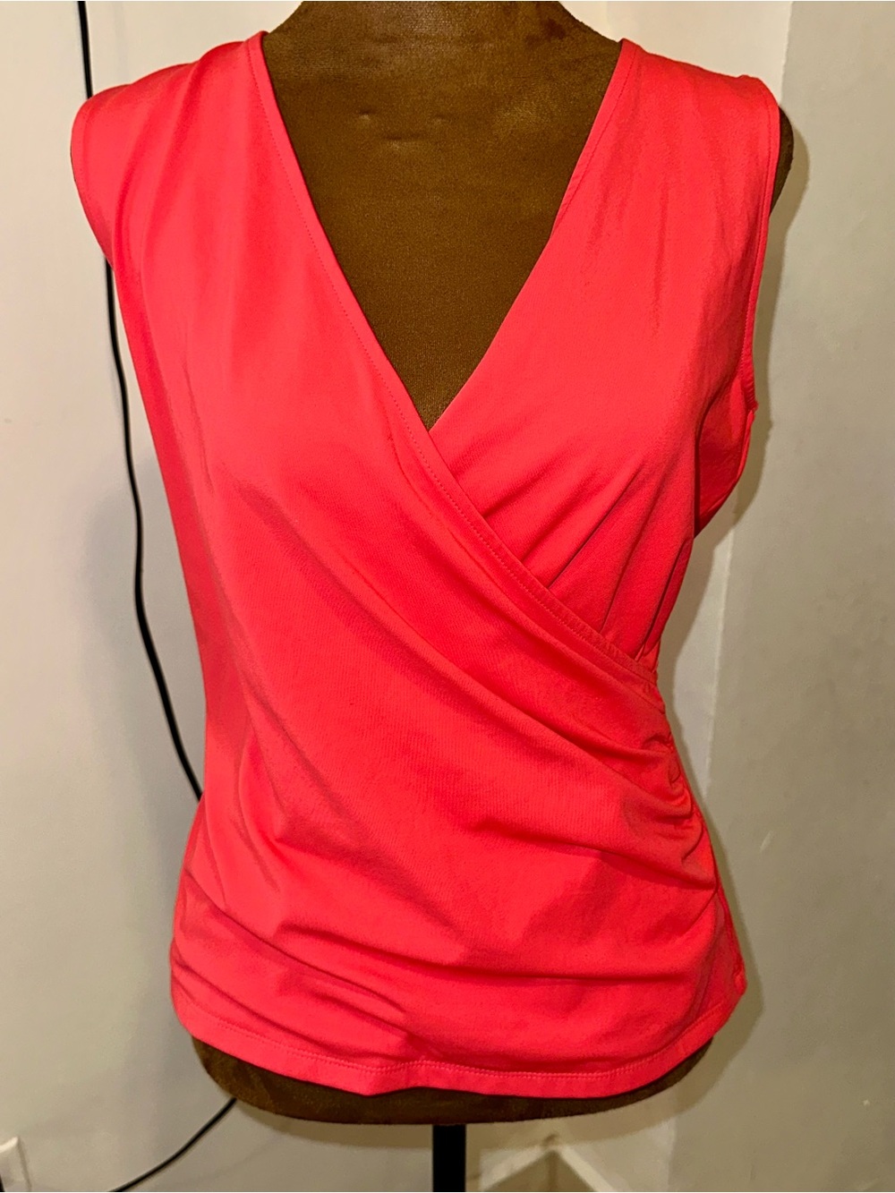 Ann Taylor Sleeveless Wrap-Front Camisole in Bright Coral